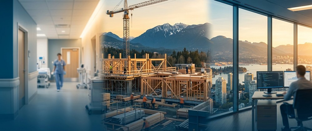 Illustration representing British Columbia's three Skills Immigration pillars: Care, Build and Innovate