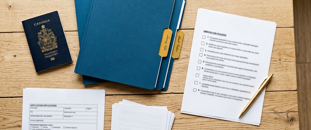 Illustration of an organized document folder representing a BC PNP application checklist